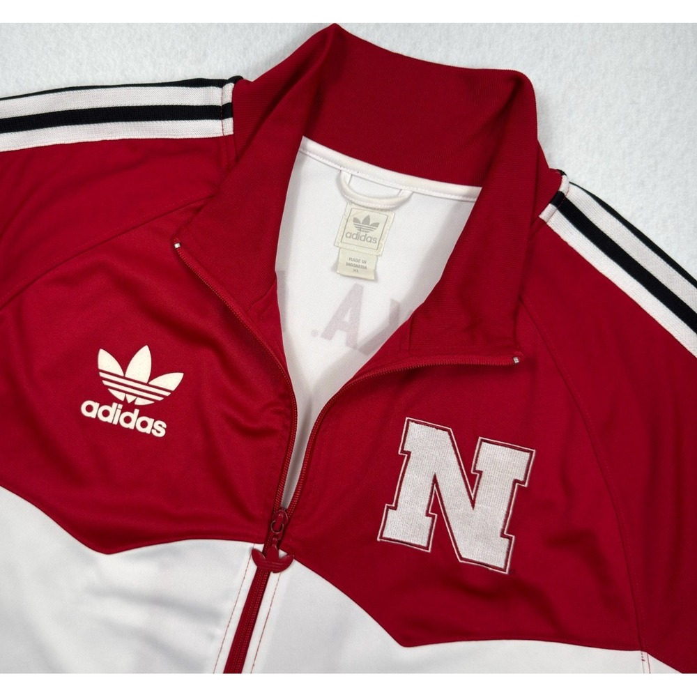 Adidas Nebraska Huskers Track Jacket Mens XL Trefoil Red White Full Zip NCAA